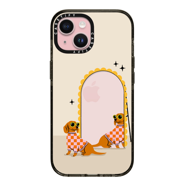 Megan Roy x CASETiFY iPhone 15 ケース ブラック インパクトケース Checkered Dachshund Mirror