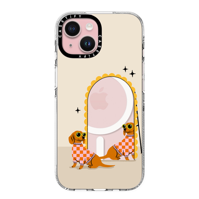 Megan Roy x CASETiFY iPhone 15 ケース クリア クリア ケース MagSafe対応 Checkered Dachshund Mirror