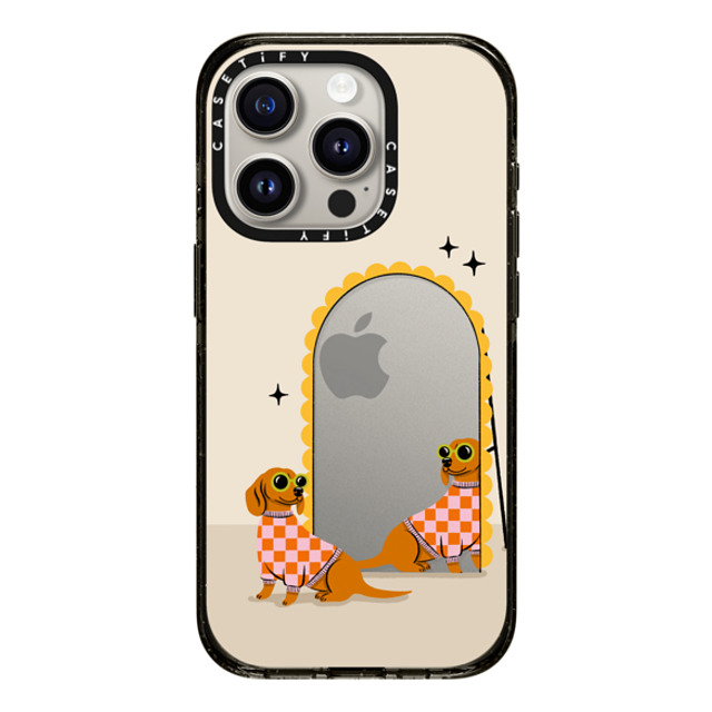 Megan Roy x CASETiFY iPhone 15 Pro ケース ブラック インパクトケース Checkered Dachshund Mirror