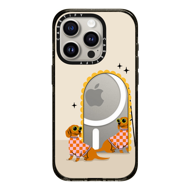 Megan Roy x CASETiFY iPhone 15 Pro ケース ブラック インパクトケース MagSafe対応 Checkered Dachshund Mirror