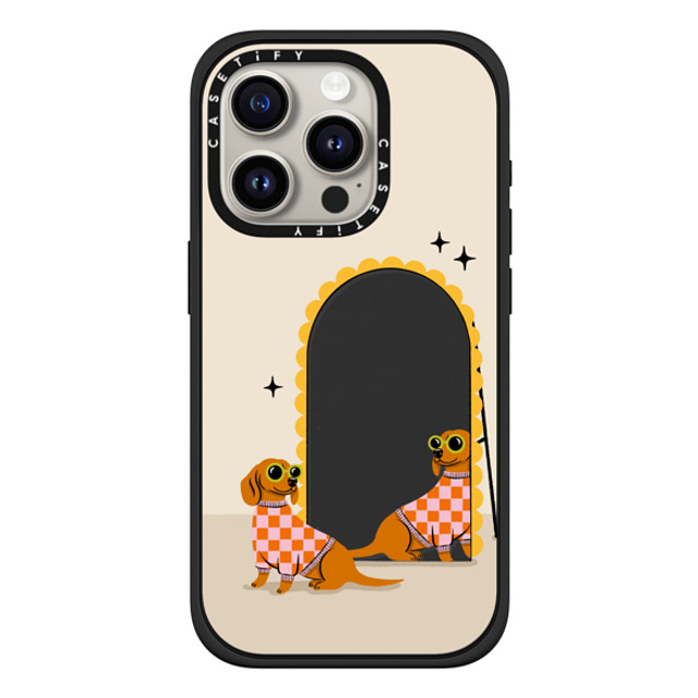 Megan Roy x CASETiFY iPhone 15 Pro ケース マットブラック インパクトケース MagSafe対応 Checkered Dachshund Mirror