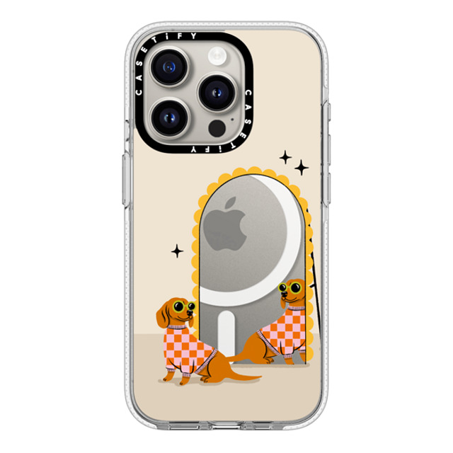 Megan Roy x CASETiFY iPhone 15 Pro ケース クリア クリア ケース MagSafe対応 Checkered Dachshund Mirror