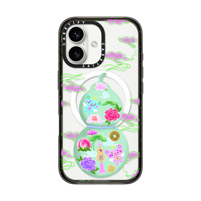 juujuuofficial x CASETiFY iPhone 16 ケース ブラック インパクトケース MagSafe対応 GOOD LUCK WULOU