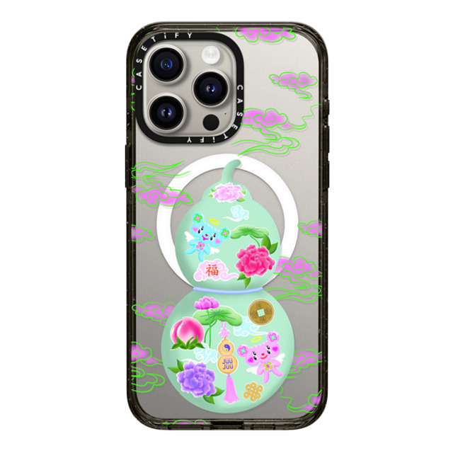 juujuuofficial x CASETiFY iPhone 15 Pro Max ケース ブラック インパクトケース MagSafe対応 GOOD LUCK WULOU