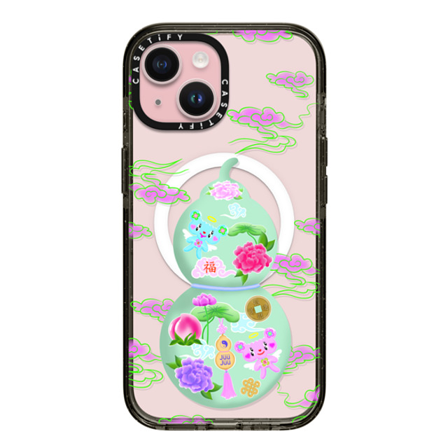 juujuuofficial x CASETiFY iPhone 15 ケース ブラック インパクトケース MagSafe対応 GOOD LUCK WULOU