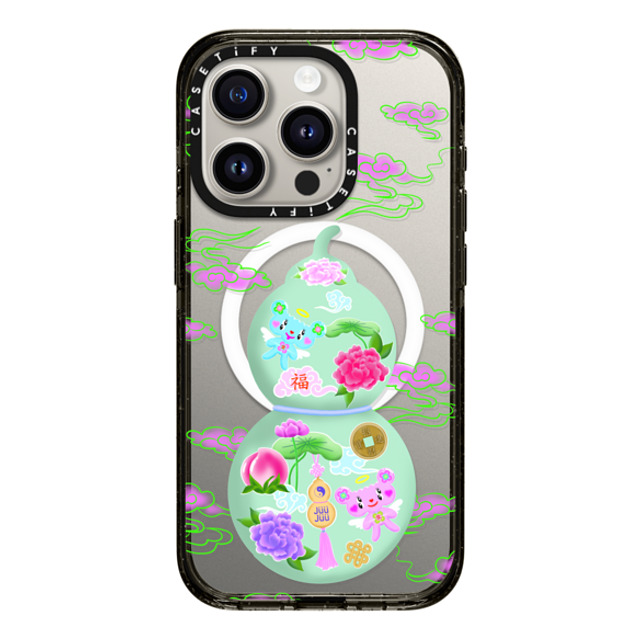 juujuuofficial x CASETiFY iPhone 15 Pro ケース ブラック インパクトケース MagSafe対応 GOOD LUCK WULOU