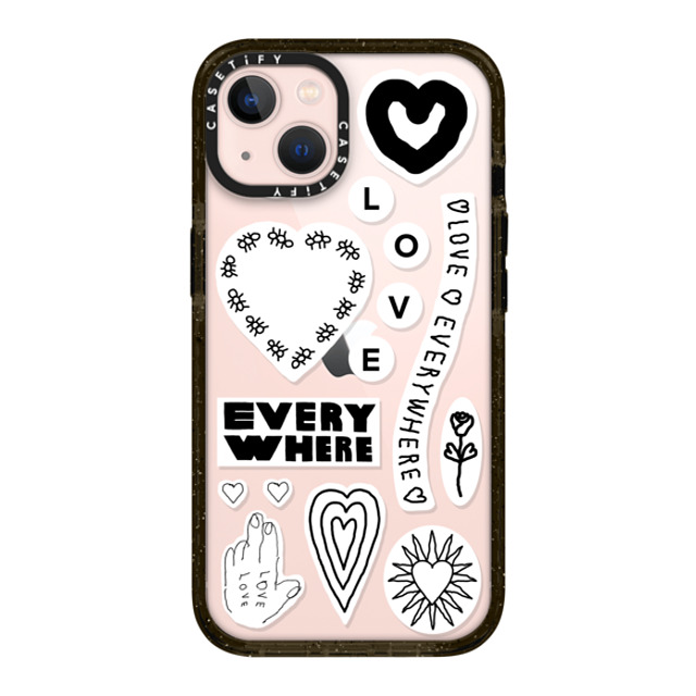 INAPSQUARE x CASETiFY iPhone 13 ケース ブラック インパクトケース LOVE STICKER 01