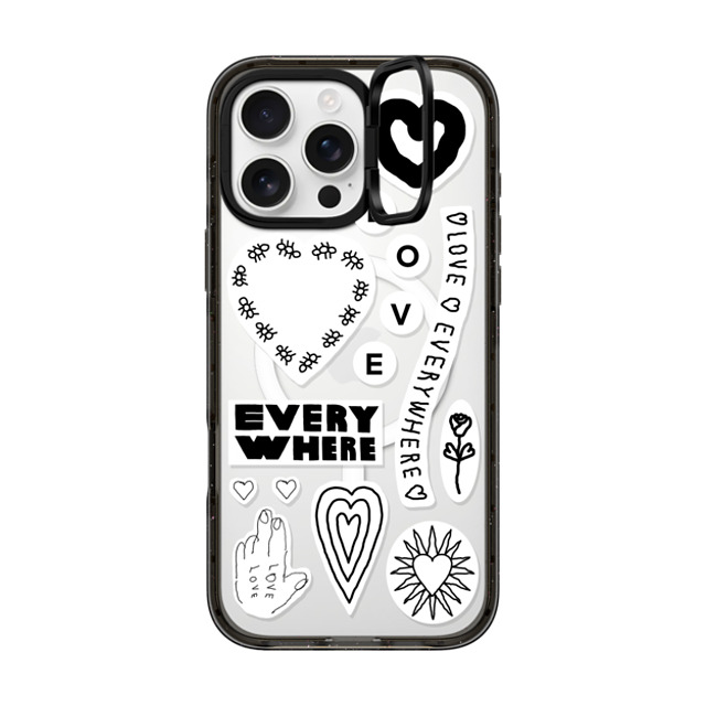 INAPSQUARE x CASETiFY iPhone 16 Pro Max ケース ブラック インパクトリングスタンドケース MagSafe対応 LOVE STICKER 01