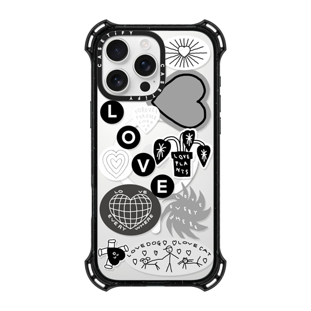 INAPSQUARE x CASETiFY iPhone 16 Pro Max ケース ブラック バウンスケース LOVE STICKER 02