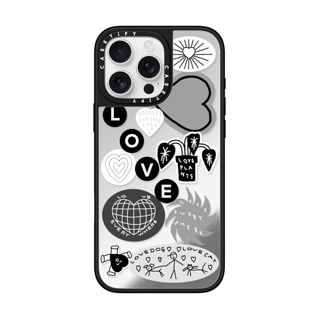 INAPSQUARE x CASETiFY iPhone 16 Pro Max ケース Silver on Black ミラーケース MagSafe対応 LOVE STICKER 02