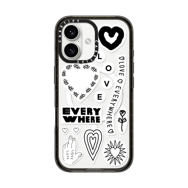 INAPSQUARE x CASETiFY iPhone 16 ケース ブラック インパクトケース MagSafe対応 LOVE STICKER 01