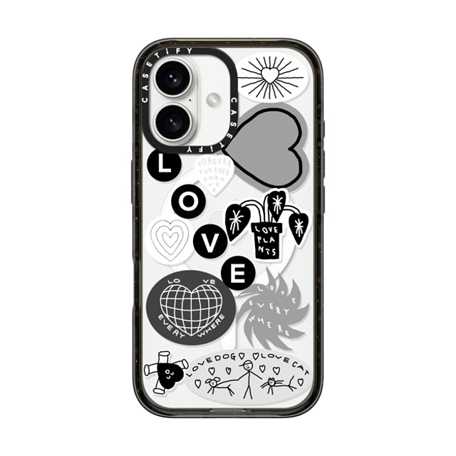 INAPSQUARE x CASETiFY iPhone 16 ケース ブラック インパクトケース MagSafe対応 LOVE STICKER 02