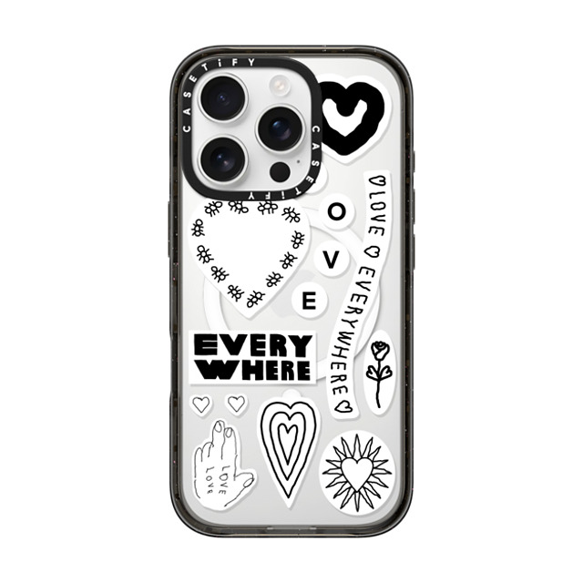 INAPSQUARE x CASETiFY iPhone 16 Pro ケース ブラック インパクトケース MagSafe対応 LOVE STICKER 01