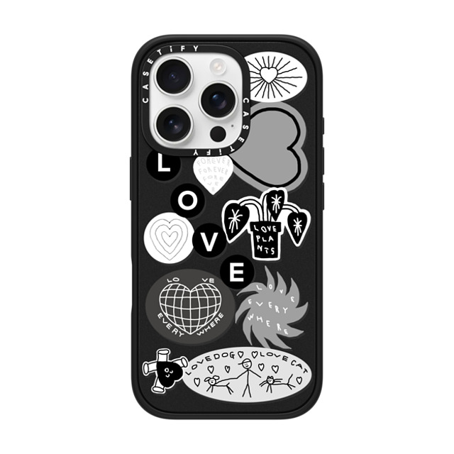 INAPSQUARE x CASETiFY iPhone 16 Pro ケース マットブラック インパクトケース MagSafe対応 LOVE STICKER 02