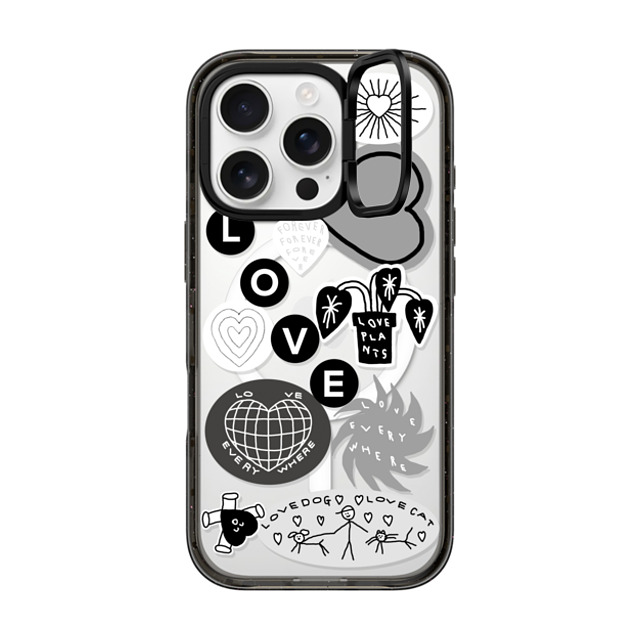 INAPSQUARE x CASETiFY iPhone 16 Pro ケース ブラック インパクトリングスタンドケース MagSafe対応 LOVE STICKER 02