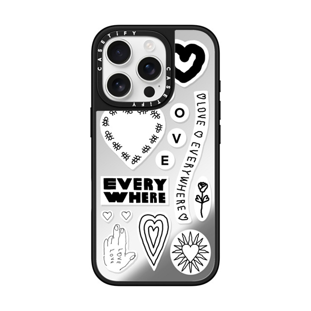 INAPSQUARE x CASETiFY iPhone 16 Pro ケース Silver on Black ミラーケース MagSafe対応 LOVE STICKER 01