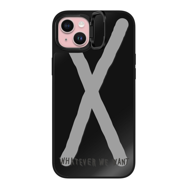 INAPSQUARE x CASETiFY iPhone 15 Plus ケース Black on Black ミラー リングスタンドケース MagSafe対応 WHATEVER WE WANT