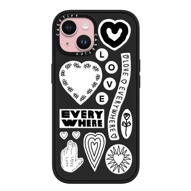 INAPSQUARE x CASETiFY iPhone 15 ケース マットブラック インパクトケース MagSafe対応 LOVE STICKER 01