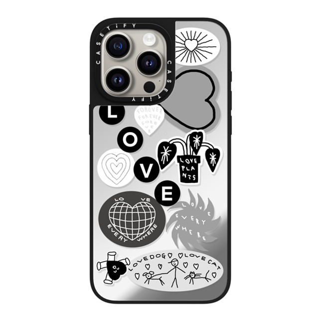 INAPSQUARE x CASETiFY iPhone 15 Pro Max ケース Silver on Black ミラーケース MagSafe対応 LOVE STICKER 02