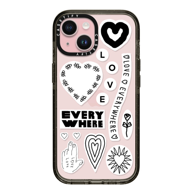 INAPSQUARE x CASETiFY iPhone 15 ケース ブラック インパクトケース LOVE STICKER 01