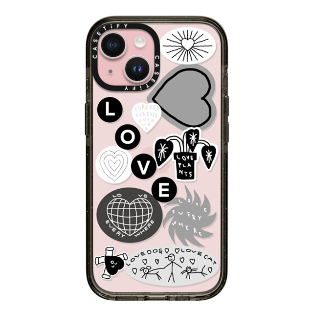 INAPSQUARE x CASETiFY iPhone 15 ケース ブラック インパクトケース LOVE STICKER 02