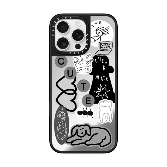 INAPSQUARE x CASETiFY iPhone 16 Pro Max ケース Silver on Black ミラーケース MagSafe対応 INAP STICKER 01