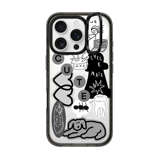 INAPSQUARE x CASETiFY iPhone 16 Pro ケース ブラック インパクトリングスタンドケース MagSafe対応 INAP STICKER 01