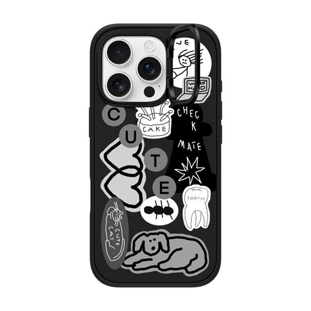 INAPSQUARE x CASETiFY iPhone 16 Pro ケース マットブラック インパクトリングスタンドケース MagSafe対応 INAP STICKER 01