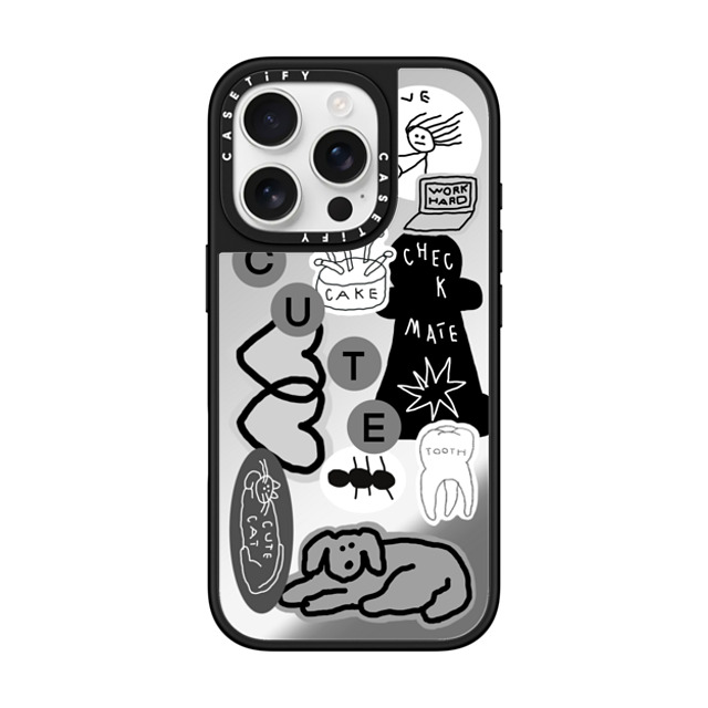 INAPSQUARE x CASETiFY iPhone 16 Pro ケース Silver on Black ミラーケース MagSafe対応 INAP STICKER 01