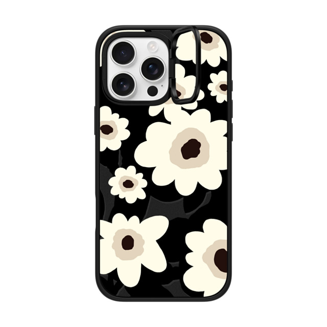 designlovefest x CASETiFY iPhone 16 Pro Max ケース マットブラック インパクトリングスタンドケース MagSafe対応 Flowers