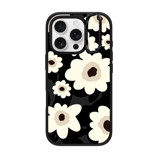 designlovefest x CASETiFY iPhone 16 Pro ケース マットブラック インパクトリングスタンドケース MagSafe対応 Flowers