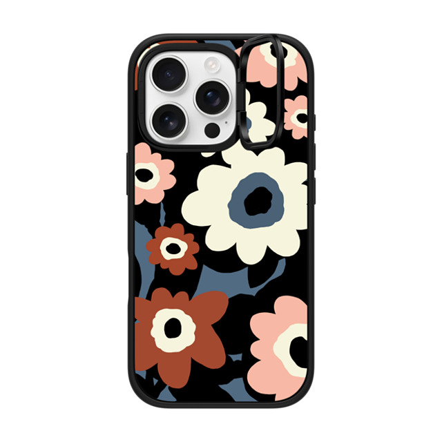 designlovefest x CASETiFY iPhone 16 Pro ケース マットブラック インパクトリングスタンドケース MagSafe対応 Flowers #2