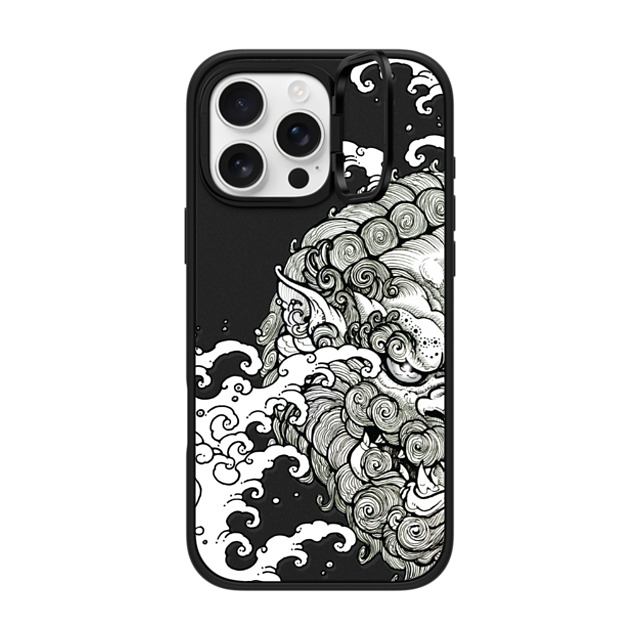 Gabe Shum x CASETiFY iPhone 16 Pro Max ケース マットブラック インパクトリングスタンドケース MagSafe対応 Lucky Foo Dog by Gabe Shum