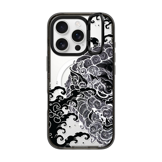 Gabe Shum x CASETiFY iPhone 16 Pro ケース ブラック インパクトリングスタンドケース MagSafe対応 Lucky Foo Dog by Gabe Shum