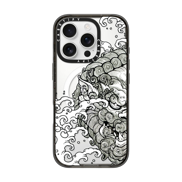 Gabe Shum x CASETiFY iPhone 16 Pro ケース ブラック インパクトケース MagSafe対応 Lucky Foo Dog by Gabe Shum