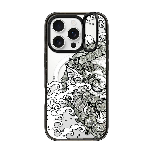 Gabe Shum x CASETiFY iPhone 16 Pro ケース ブラック インパクトリングスタンドケース MagSafe対応 Lucky Foo Dog by Gabe Shum