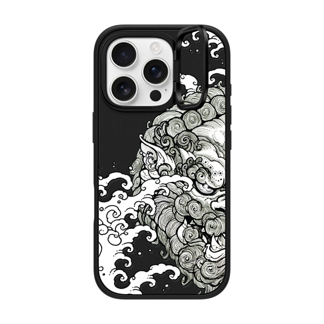 Gabe Shum x CASETiFY iPhone 16 Pro ケース マットブラック インパクトリングスタンドケース MagSafe対応 Lucky Foo Dog by Gabe Shum