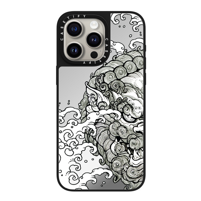 Gabe Shum x CASETiFY iPhone 15 Pro Max ケース Silver on Black ミラーケース MagSafe対応 Lucky Foo Dog by Gabe Shum