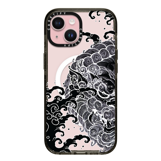 Gabe Shum x CASETiFY iPhone 15 ケース ブラック インパクトケース MagSafe対応 Lucky Foo Dog by Gabe Shum