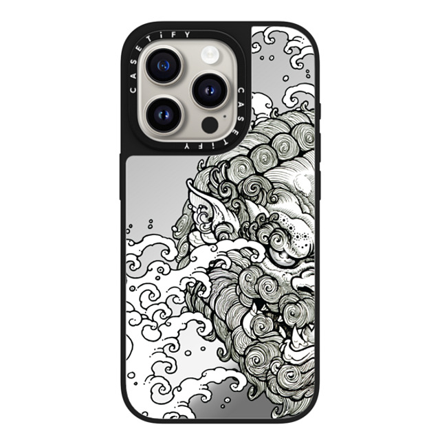Gabe Shum x CASETiFY iPhone 15 Pro Case Silver on Black ミラーケース MagSafe対応 Lucky Foo Dog by Gabe Shum Gabe Shum x CASETiFY iPhone 15 Pro Case Silver on Black ミラーケース MagSafe対応 Lucky Foo Dog by Gabe Shum