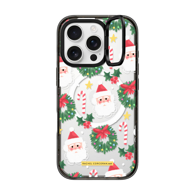 designlovefest x CASETiFY iPhone 16 Pro ケース ブラック インパクトリングスタンドケース MagSafe対応 Cute Christmas Holiday Santa