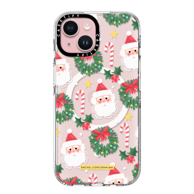 designlovefest x CASETiFY iPhone 15 ケース クリア クリア ケース MagSafe対応 Cute Christmas Holiday Santa