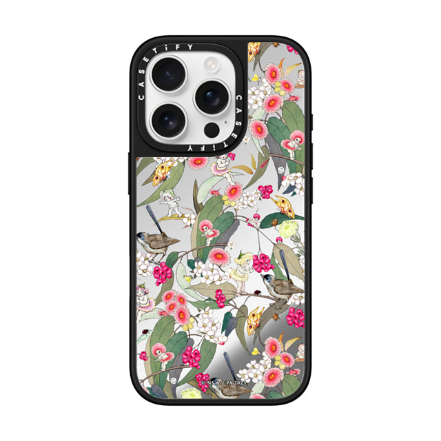 May Gibbs x CASETiFY iPhone 16 Pro ケース Silver on Black ミラーケース MagSafe対応 Native Berries