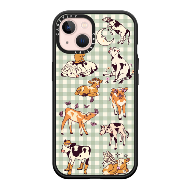 Kira Cyan x CASETiFY iPhone 13 ケース マットブラック インパクトケース MagSafe対応 Cow Gingham