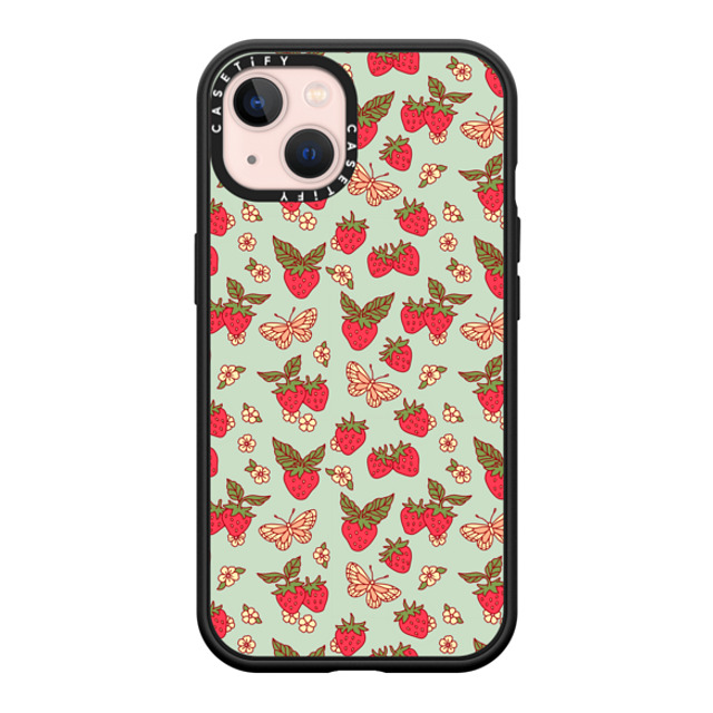 Kira Cyan x CASETiFY iPhone 13 ケース マットブラック インパクトケース MagSafe対応 Strawberry Field