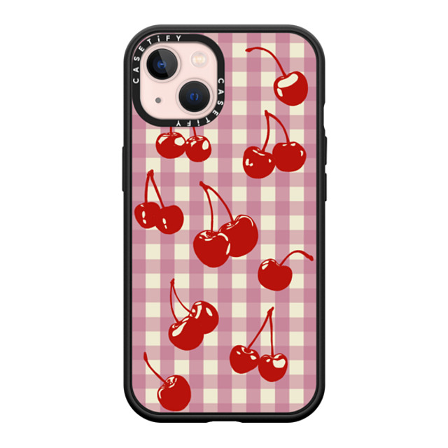 Kira Cyan x CASETiFY iPhone 13 ケース マットブラック インパクトケース MagSafe対応 Cherry Gingham