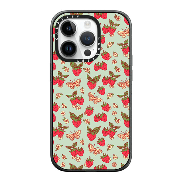 Kira Cyan x CASETiFY iPhone 14 Pro ケース マットブラック インパクトケース MagSafe対応 Strawberry Field