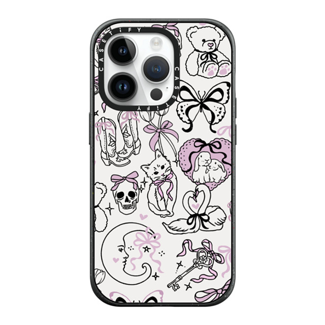 Kira Cyan x CASETiFY iPhone 14 Pro ケース マットブラック インパクトケース MagSafe対応 Bow Coquette Stickers