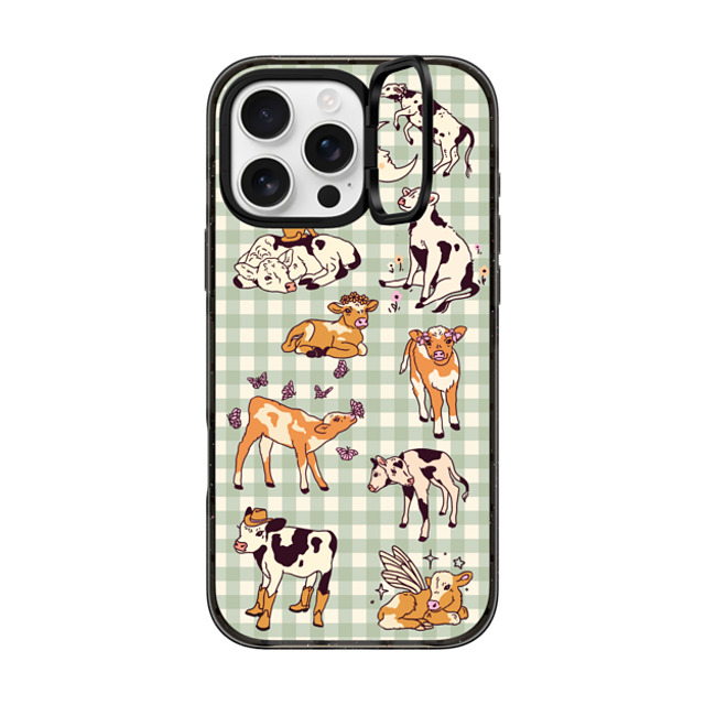 Kira Cyan x CASETiFY iPhone 16 Pro Max ケース ブラック インパクトリングスタンドケース MagSafe対応 Cow Gingham