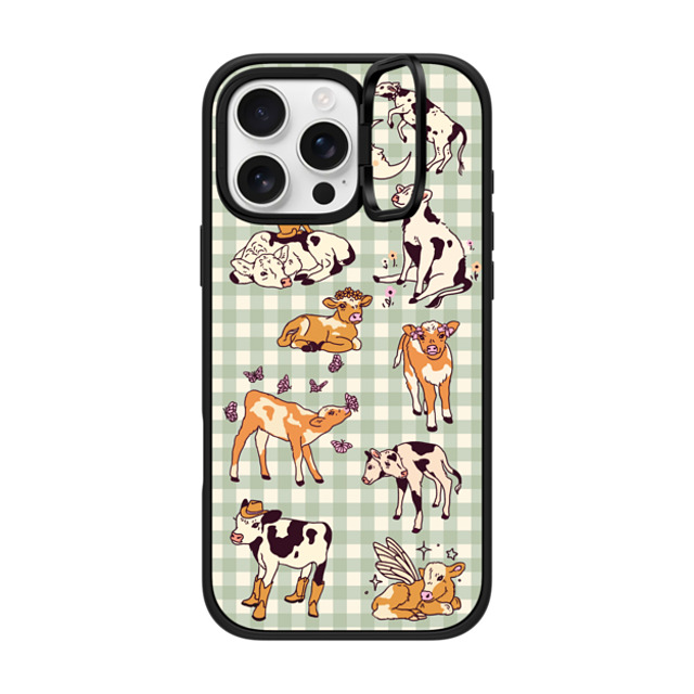 Kira Cyan x CASETiFY iPhone 16 Pro Max ケース マットブラック インパクトリングスタンドケース MagSafe対応 Cow Gingham